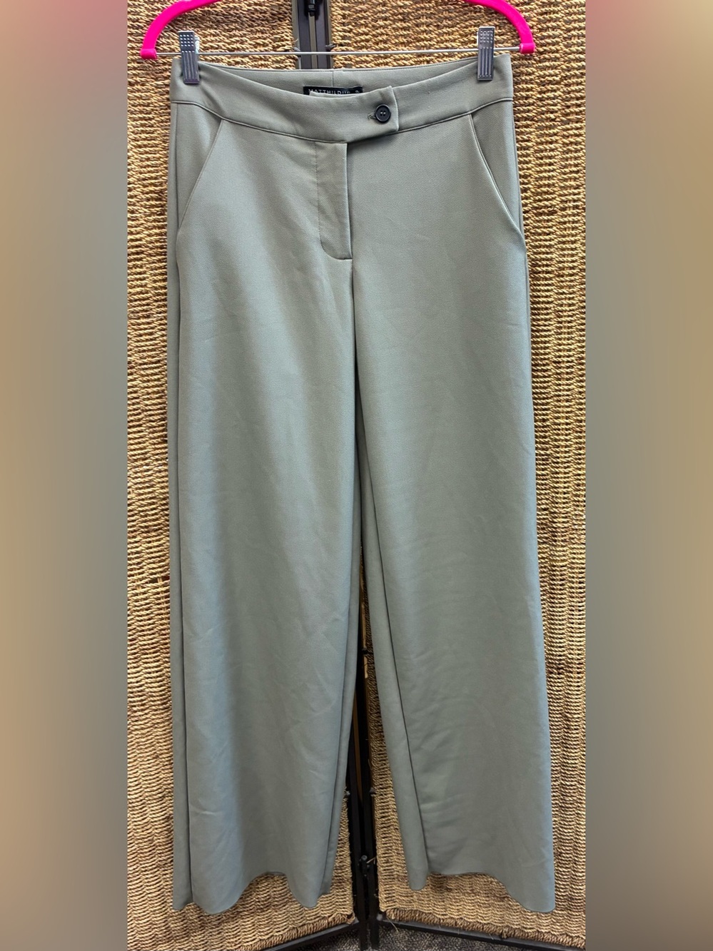 MATTHILDUR Petite Olive Green Wide Leg Cropped Pants Minimalist Chic Size P NWT